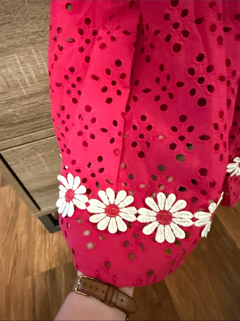 Blueberi Boulevard Hot Pink Eyelet Dress with White Daisy Trim
